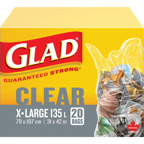 135L Garbage Bags, Strength, Regular, Dimensions, 31" W x 42" L, Qty/Pkg., 20, Colour