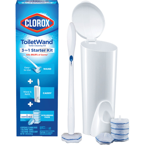 Disinfecting ToiletWand™ Disposable Cleaner 3-in-1 Starter Kit, Case of 6, (1) Wand; (1) Caddy; (6) Scrubbing Pads