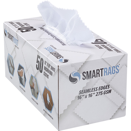 SmartRags® Heavy-Weight Cloth, Case of 400, Microfibre, Colour, White, 16" x 16", GSM, 275