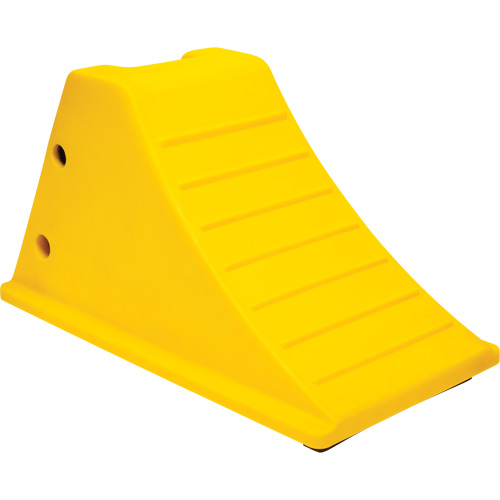Wheel Chocks with Rubber Tread, Each, Polyurethane, Max. Tire Diameter, 46", Width, 11-1/4", Colour, Yellow, Depth, 16.1 lbs., Base Configuration, Rubber Pad