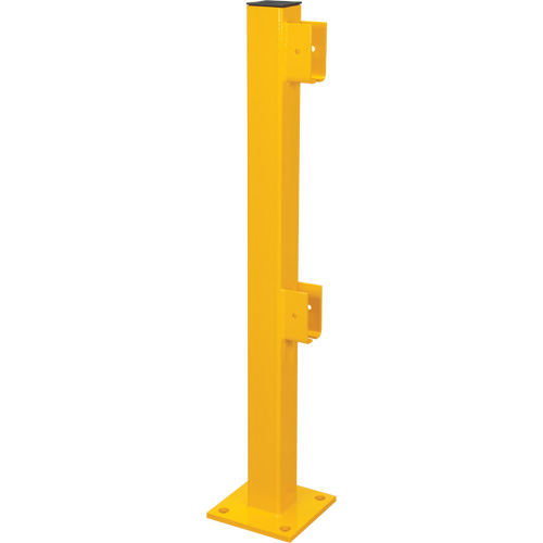End Post for Light-Duty Guard Rails, Each, 42", Colour, Safety Yellow, Material, Steel, 8" x 8", Weight, 22 lbs., Vertical Distance Between Rails