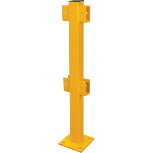 In-Line Post for Light-Duty Guard Rails, Each, 42", Colour, Safety Yellow, Material, Steel, 8" x 8", Weight, 24 lbs., Vertical Distance Between Rails