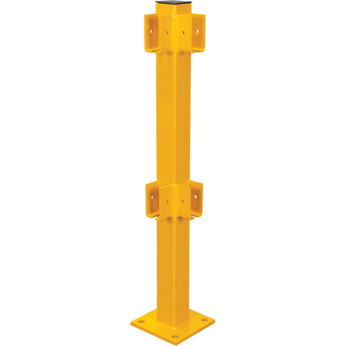 Corner Post for Light-Duty Guard Rails, Each, 42", Colour, Safety Yellow, Material, Steel, 8" x 8", Weight, 24 lbs., Vertical Distance Between Rails