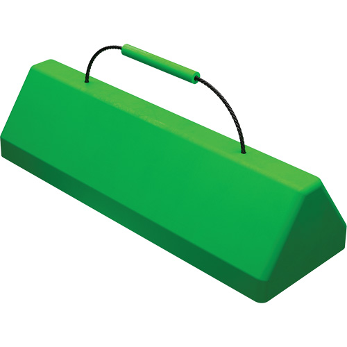 Checkers Safety™ SafeRay™  Aircraft Wheel Chock with Cable Handle, Material, Width, 24", Colour, Fluorescent Green, Depth, 8", Height, 6", Handle Material, Polyurethane, Weight, 15 lbs.