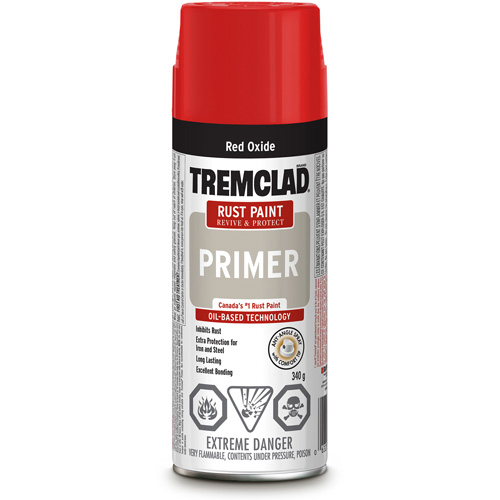 Tremclad® Rust Primer Spray, Can, Aerosol Can, Colour Family, Red, Container Size, 340 g, Finish, Very Flat, Colour, Red Oxide