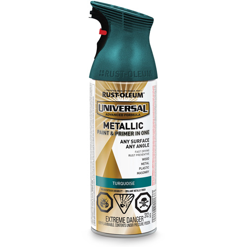 Universal® Spray Paint, Can, Aerosol Can, Colour Family, Green, Container Size, 312 g, Finish, Metallic, Colour, Turquoise