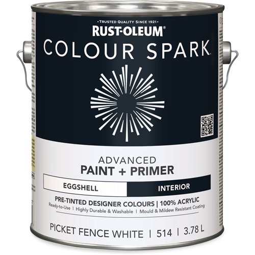 Colour Spark™ Interior Pre-Tinted Paint + Primer Wall Paint, Gallon, Gallon, Colour Family, White, Container Size, 3.78 L, Net Volume, 3.78 L, Finish