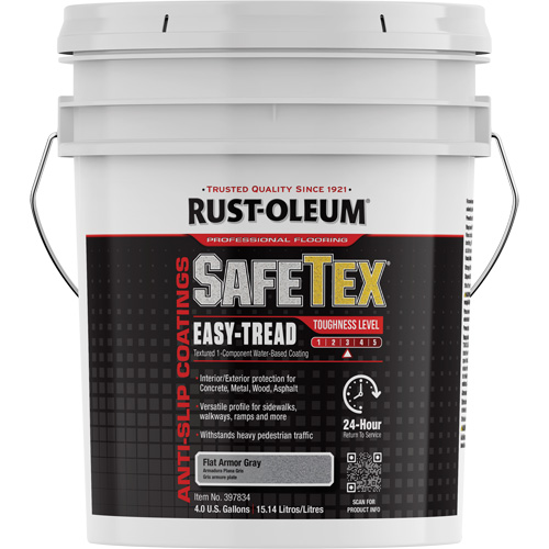 SafeTex® Easy-Tread Acrylic Coating, Each, Pail, Colour Family, Grey, Container Size, 4 gal., Net Volume, 4 gal., Finish, Armor Grey, Toughness Level, 3, Dry Times at 70-80°F (21-27°C) and 50% Relative Humidity