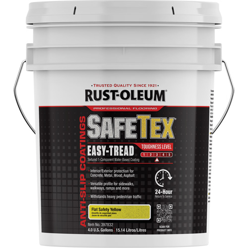 SafeTex® Easy-Tread Acrylic Coating, Each, Pail, Colour Family, Yellow, Container Size, 4 gal., Net Volume, 4 gal., Finish, Safety Yellow, Toughness Level, 3, Dry Times at 70-80°F (21-27°C) and 50% Relative Humidity
