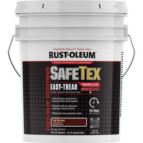 SafeTex® Easy-Tread Acrylic Coating, Each, Pail, Colour Family, Red, Container Size, 4 gal., Net Volume, 4 gal., Finish, Tile Red, Toughness Level, 3, Dry Times at 70-80°F (21-27°C) and 50% Relative Humidity