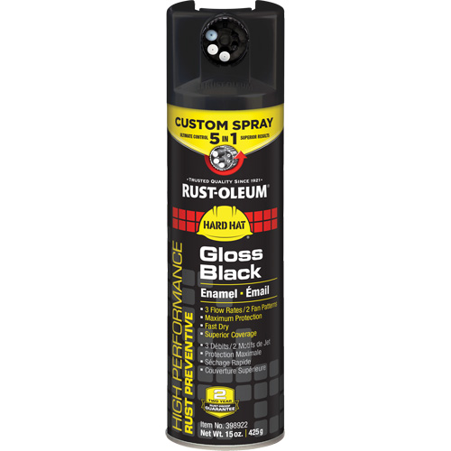 5-in-1 Rust Preventive Spray Enamel, Container Type, Colour Family, Black, Container Size, 15 oz., Net Volume, 15 oz., Finish, Gloss, Temperature Resistance, Up to 93°C (200°F), Spray Patterns, Lock, High Output, Standard, Low Output, Vertical Fan, Horizontal Fan