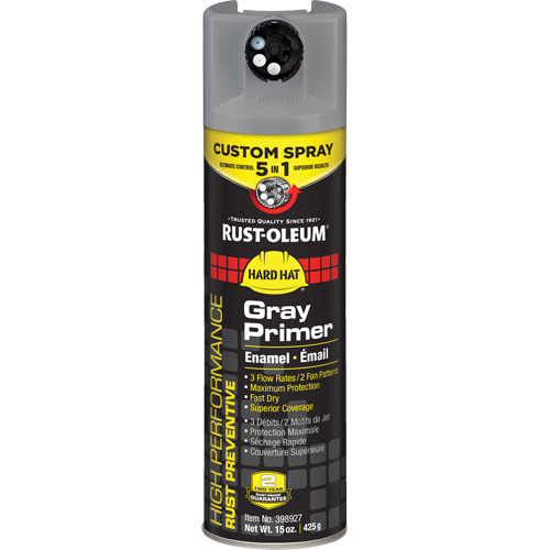 5-in-1 Rust Preventive Spray Enamel Primer, Container Type, Colour Family, Grey, Container Size, 15 oz., Net Volume, 15 oz., Colour, Grey, Temperature Resistance, Up to 93°C (200°F), Spray Patterns, Lock, High Output, Standard, Low Output, Vertical Fan, Horizontal Fan