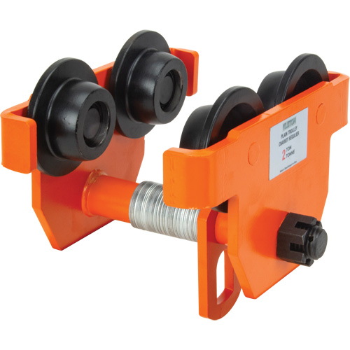 Adjustable Trolley with Safety Plates, Each, 1000 lbs. (0.5 tons), I-Beam Flange Width, 2-5/16" - 4-14/16", 1 Year Limited, A, 7-11/16", B