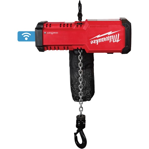 M18™ Compact 1-Ton Chain Hoist with ONE-KEY™, Capacity, 2204 lbs. (1 tons), Includes, (1) M18™ Compact 1-Ton Chain Hoist with ONE-KEY™(2983-22HD); (2) M18™ REDLITHIUM™ HIGH OUTPUT™ HD12.0 Battery Pack (48-11-1812); (1) M18™ & M12™ Rapid Charger (48-59-1808); (1) Wireless Remote; (1) PACKOUT™ Rolling Tool Box (48-22-8426), Length, 17.8"
