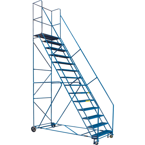 CSA-Certified Rolling Step Ladder with Locking Step, Each, 14, Platform Height, 128", Platform Depth, 16", Step Width, 30", Frame Material, 30", Weight, 275 lbs., Capacity