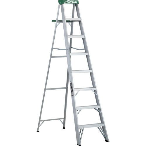 Commercial Duty Stepladders (2400 Series), Nominal Height, 8', Material, Aluminum, Capacity, 225 lbs., Base Width, 23.3125", Highest Standing Height, 67", Open Height, 90"