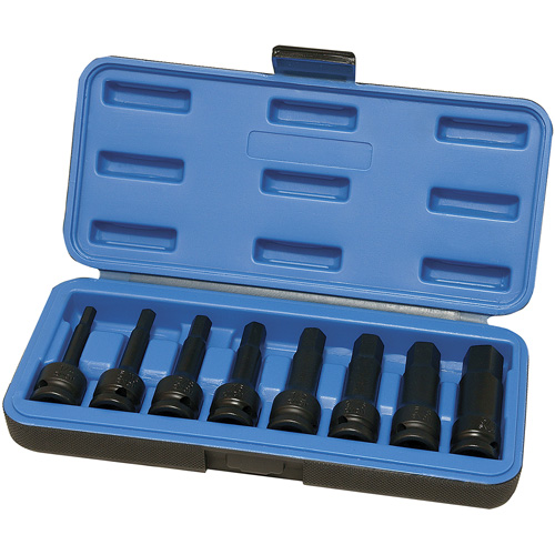 Metric Impact Socket Set, Each, Hex, Drive Size, 1/2", No. of Pieces, 8, 10 mm; 12 mm; 14 mm; 17 mm; 19 mm; 6 mm; 7 mm; 8 mm