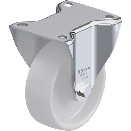 Caster, Wheel Diameter, 4" (101.6 mm), Capacity, 440 lbs. (199.58 kg.), Wheel Material, Nylon, Caster Type, Rigid, Wheel Colour, Natural White, Bearing Type, Plain Bore