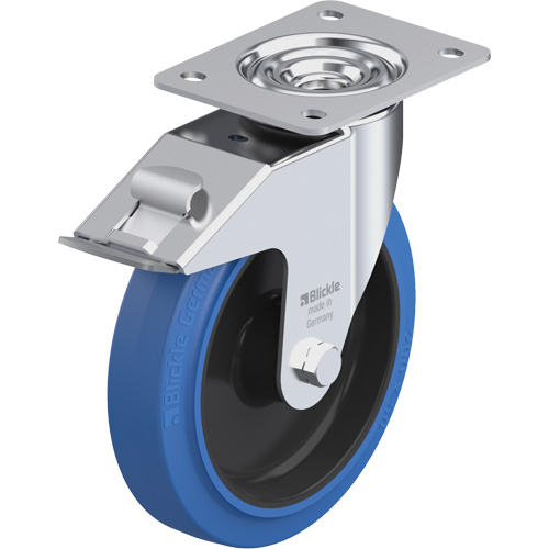 Caster, Wheel Diameter, 7-7/8" (200 mm), Capacity, 660 lbs. (300 kg.), Wheel Material, Hard Rubber, Caster Type, Swivel with Brake, Wheel Colour, Black, Bearing Type, Roller