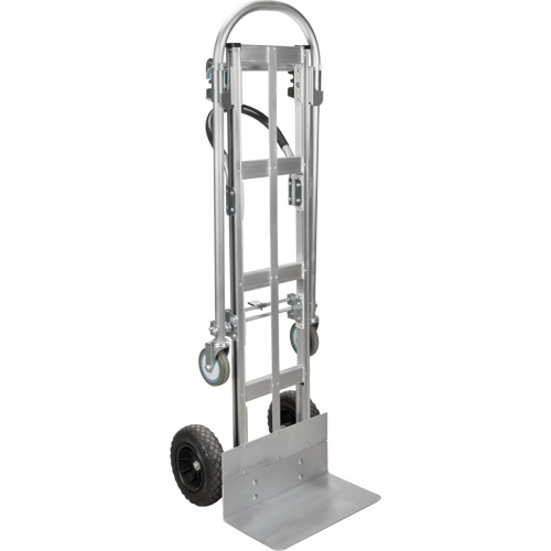 Convertible Hand Truck, Each, Continuous, Frame Material, Aluminum, Nose Plate Dimensions, 18" W x 7-1/2" D, Wheel Material, Flat-Free, Wheel Size, 56" L x 20" W, Manufacturer's Warranty, 1 Year Limited