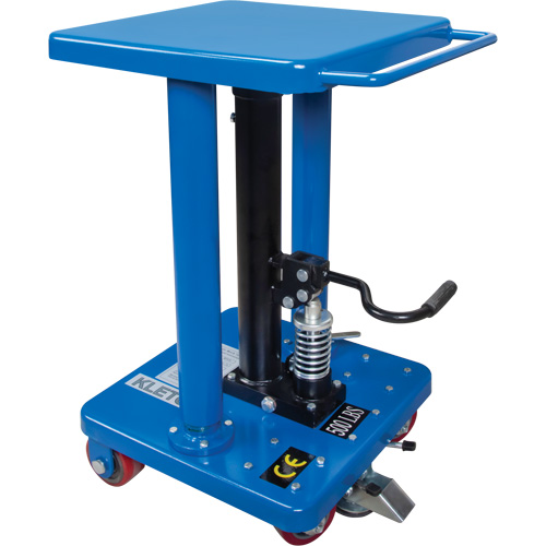 Hydraulic Work Table, Each, 18" L x 18" W, Capacity, 500 lbs., Raised Height, 48", Lowered Height, 29.92", Frame Material, 153 lbs., Colour, Kleton Blue, Wheel Diameter