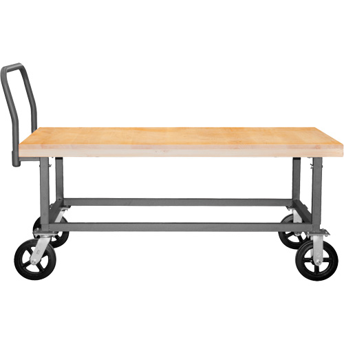 Adjustable Wood Deck Platform Truck, Each, 24", Deck Length, 48", Capacity, 1800 lbs., Caster Placement, Corner Standard, Wheel Diameter, 24" W x 51-3/4" D x 49-1/4" H, Wheel Width, 2", Finish