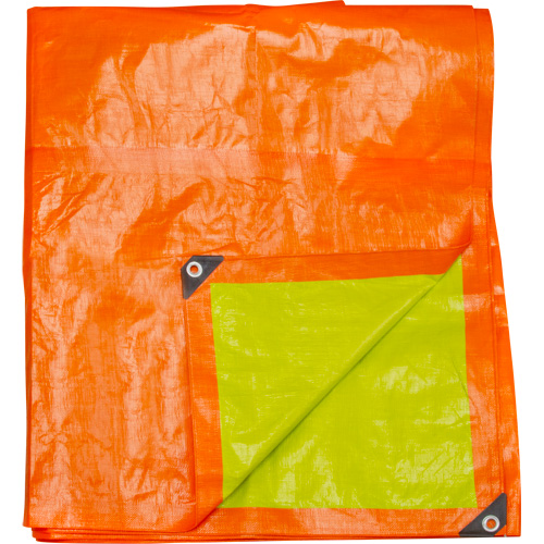 High-Visibility Heavy-Duty Woven Tarp, Each, 16' x 20', Thickness, 12 mils, Material, Polyethylene, Colour, Orange/Green, 7/16", Outside Grommet, 1", Weave Count