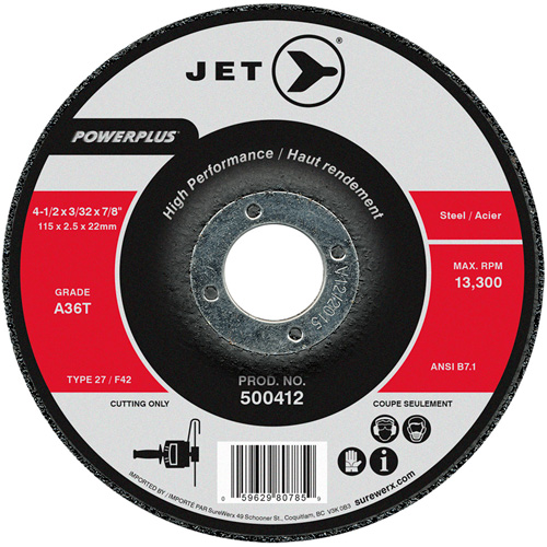 A36T Powerplus Cut-Off Wheel, Each, 4-1/2", Thickness, 3/32", Arbor Size, 7/8", Max. RPM, 13300, Type