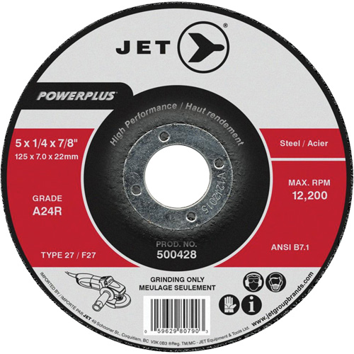 PowerPlus® Grinding Wheel, Each, 7", Thickness, 1/4", Arbor Size, 7/8", Max. RPM, 8600, Type, Steel, Bond Type, Hard, Grade