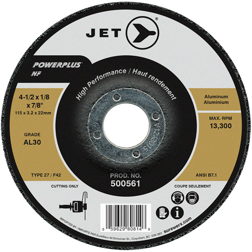 Powerplus NF Cutting Wheel, Each, 4-1/2", Thickness, 1/8", Arbor Size, 7/8", Max. RPM, 13300, Type