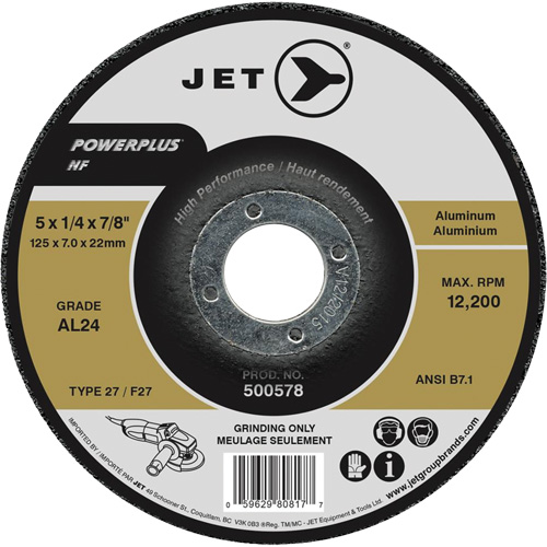 AL24 Powerplus NF Grinding Wheel, Each, 4-1/2", Thickness, 1/4", Arbor Size, 7/8", Max. RPM, 13300, Type, AL24
