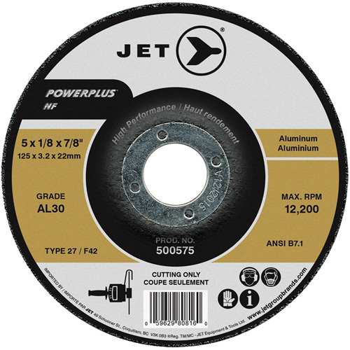 AL30 POWERPLUS NF Cutting Wheel, Each, 5", Thickness, 1/8", Arbor Size, 7/8", Max. RPM, 12200, Type