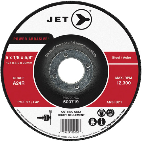 Power Abrasive Cut-Off Wheel, Each, 4-1/2", Thickness, 1/8", Arbor Size, 7/8", Max. RPM, 13300, Type, A24R, Material Application, General Purpose, Steel
