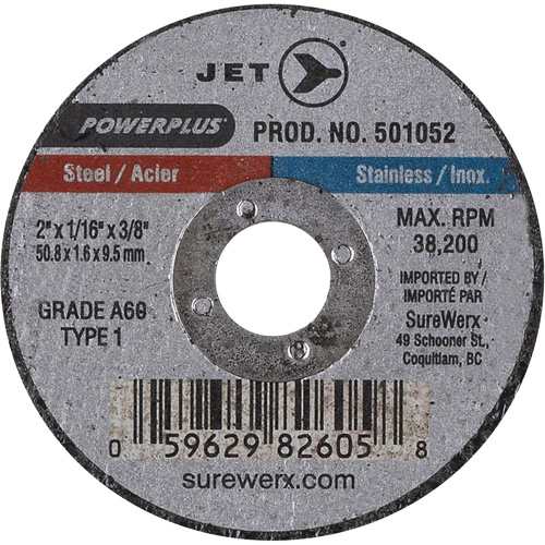 POWERPLUS Cut-Off Wheel, Each, 2", Thickness, 1/16", Arbor Size, 3/8", Max. RPM, 38200, Type, A60