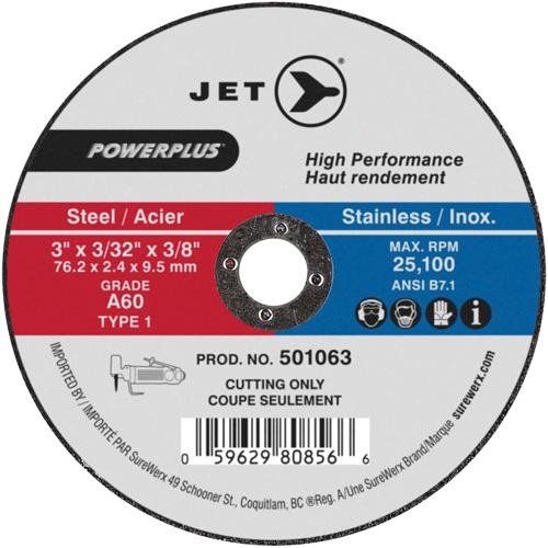 POWERPLUS Cut-Off Wheel, Each, 3", Thickness, 3/32", Arbor Size, 3/8", Max. RPM, 25100, Type, A60
