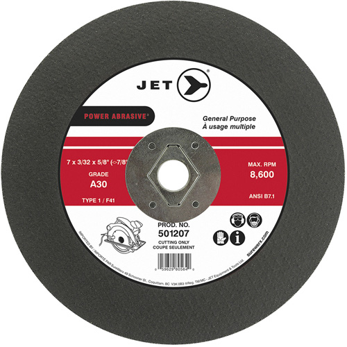 Power Abrasive Cut-Off Wheel, Each, 7", Thickness, 3/32", Arbor Size, 5/8", Max. RPM, 8600, Type, A30, Material Application, Concrete, General Purpose, Masonry, Steel, Stone