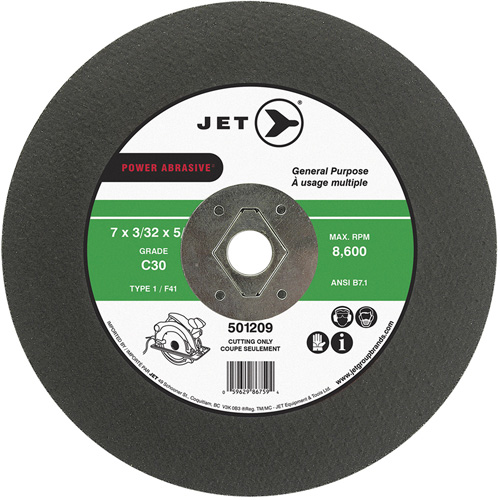 C30 Power Abrasive Cut-Off Wheel, Each, 7", Thickness, 0.094", Arbor Size, 5/8", Max. RPM, 8600, Type