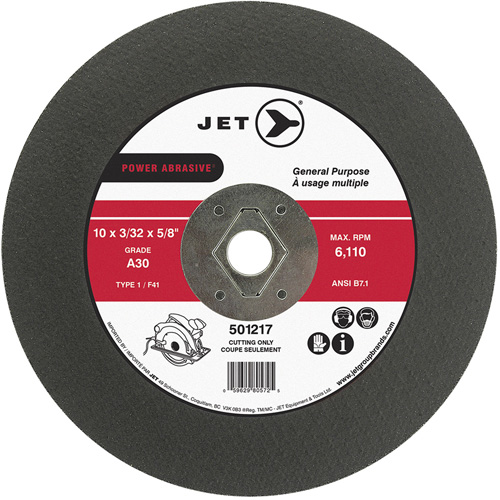 Power Abrasive Cut-Off Wheel, Each, 10", Thickness, 3/32", Arbor Size, 5/8", Max. RPM, 6110, Type, A30, Material Application, Concrete, General Purpose, Masonry, Steel, Stone
