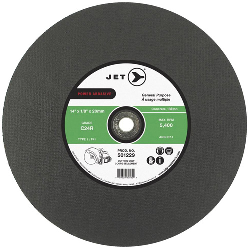 Power Abrasive Cut-Off Wheel, Each, 14", Thickness, 1/8", Arbor Size, 1", Max. RPM, 5400, Type, C24R, Material Application, Concrete, General Purpose