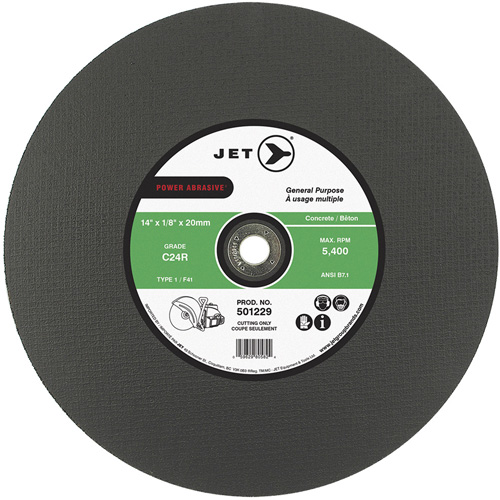 C24R POWER ABRASIVE Cut-Off Wheel, Each, 14", Thickness, 1/8", Arbor Size, 20 mm, Max. RPM, 5400, Type