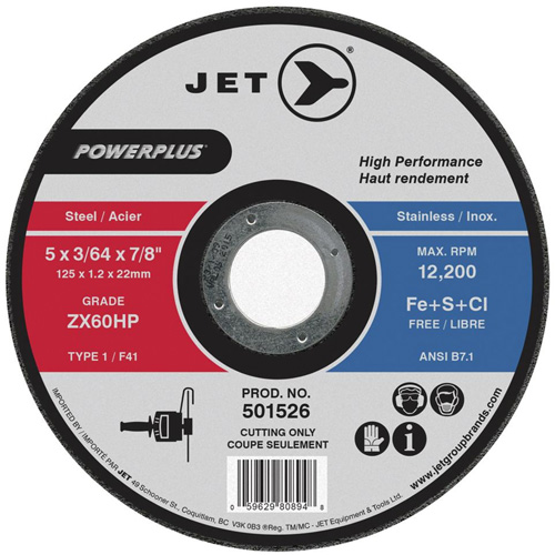 POWERPLUS Cut-Off Wheel, Each, 4-1/2", Thickness, 3/32", Arbor Size, 7/8", Max. RPM, 13300, Type, ZX0HP, Material Application, Stainless Steel, Steel