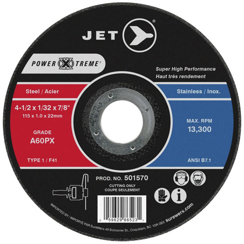 POWER-XTREME Cut-Off Wheel, Each, 7", Thickness, 1/16", Arbor Size, 7/8", Max. RPM, 8600, Type, A46PX