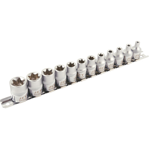 External TORX® Socket Set, Each, 3/8", Type, Hand/Standard, Length, Standard, No. of Pieces, 12, E10; E11; E12; E14; E16; E18; E20; E4; E5; E6; E7; E8