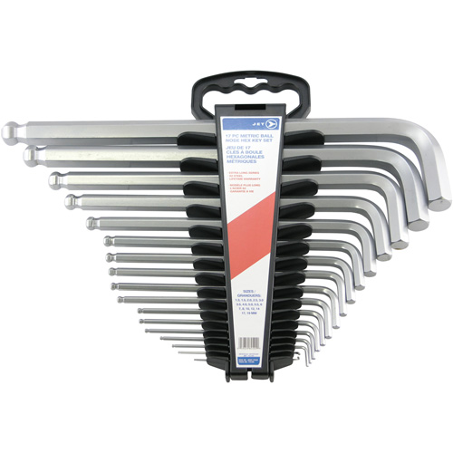 Jumbo Extra-Long Ball Nose Hex Key Set, Each, 17, Drive Type, Metric, 1.3 mm; 1.5 mm; 2.0 mm; 2.5 mm; 3.5 mm; 10 mm; 12 mm; 14 mm; 17 mm; 19 mm; 3 mm; 4 mm; 5 mm; 5.5 mm; 6 mm; 7 mm; 8 mm