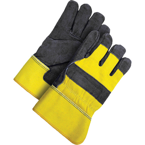 Classic Fitter Gloves, Pair, One Size, Inner Lining, Acrylic-Pile, Leather Palm Type, Split Cowhide, Cuff Style, Safety, Cuff Material, Black & Gold