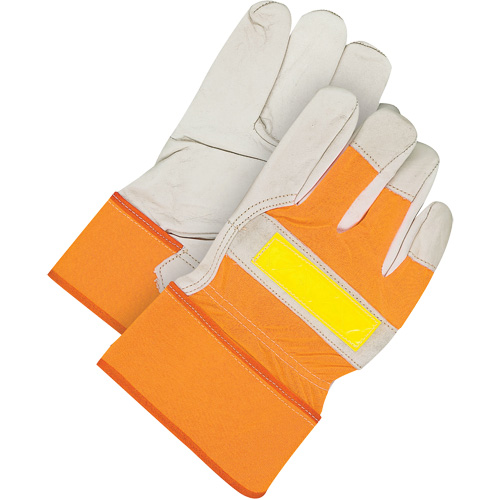 Classic High-Visibility Fitter Gloves, Size, Inner Lining, Fleece, Leather Palm Type, Grain Cowhide, Cuff Style, Safety, Cuff Material, Rubberized