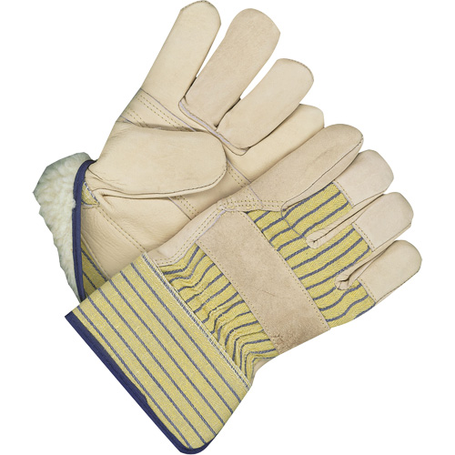 Classic Fitter Gloves with Patch Palm, Size, Inner Lining, Acrylic-Pile, Leather Palm Type, Grain Cowhide, Cuff Style, Safety, Cuff Material, Rubberized