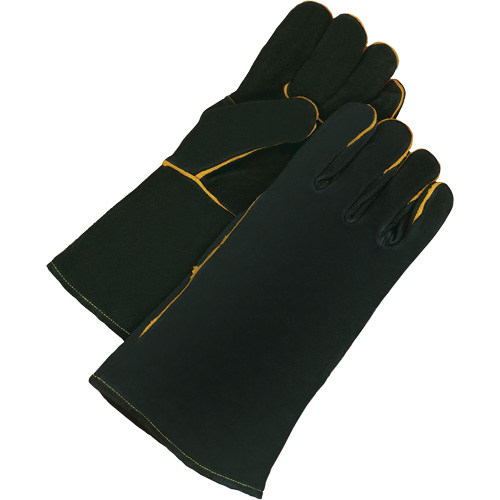 Welder Gloves with Gauntlet Cuff, Pair, One Size, Inner Lining, Fleece, Leather Palm Type, Split Cowhide, Black