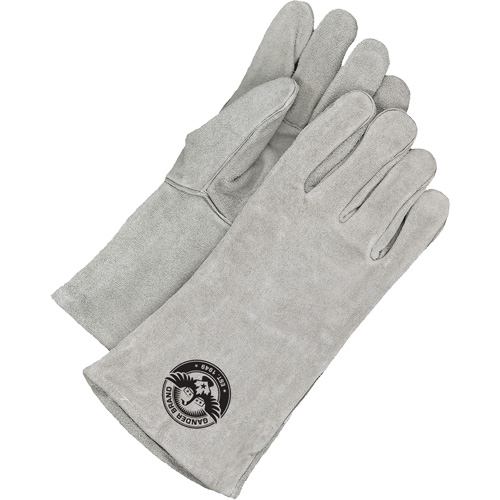 Gander Brand Welder Gloves with Gauntlet Cuff, Pair, One Size, Inner Lining, Fleece, Leather Palm Type, Split Cowhide, ANSI/ISEA 105-2016 Level 2, Up to 284° F/140° C, Colour, Pearl Grey