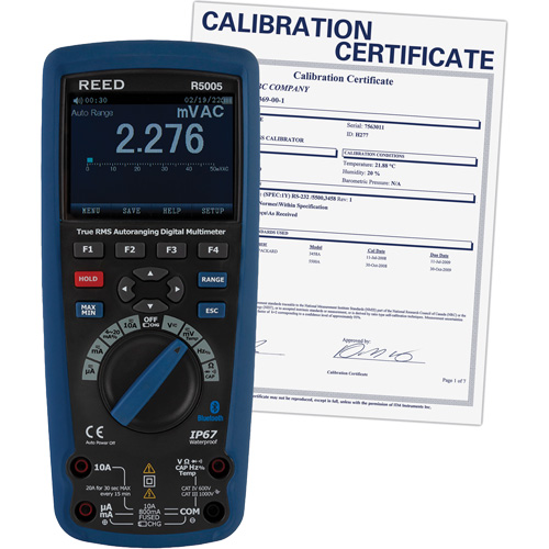 True RMS Industrial Multimeter with ISO Certificate, Each, AC/DC, Current Readings, AC/DC, Windows XP / 7 / 8 / 10, Voltage Range, 50, 500mV, 5, 50, 500, 1000V, Current Range